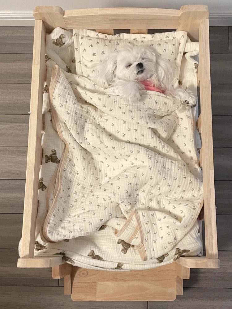 Solid Wood Pet Bed Wooden Dog Bed Frame Kennel Furniture Pet Products Bed Stand Elevated Fence Rounded Corners for Cats Dogs